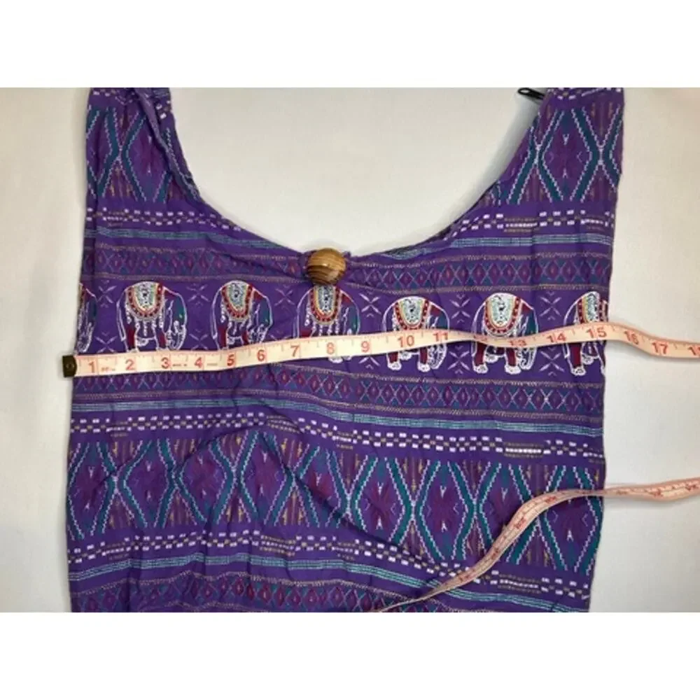 Purple Elephant Print Boho Sling Bag Hippie Hobo Shoulder Purse Zip Pockets